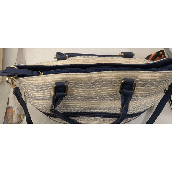 Blue And White Straw Top Handle Crossbody Bag Purse - Picture 7 of 15